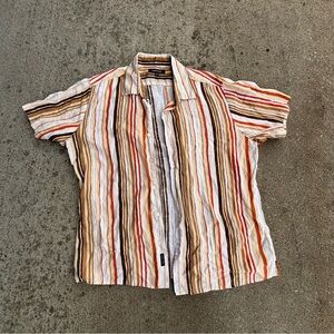 Murano Men's Striped Casual Shirt - Cream, Orange, Brown